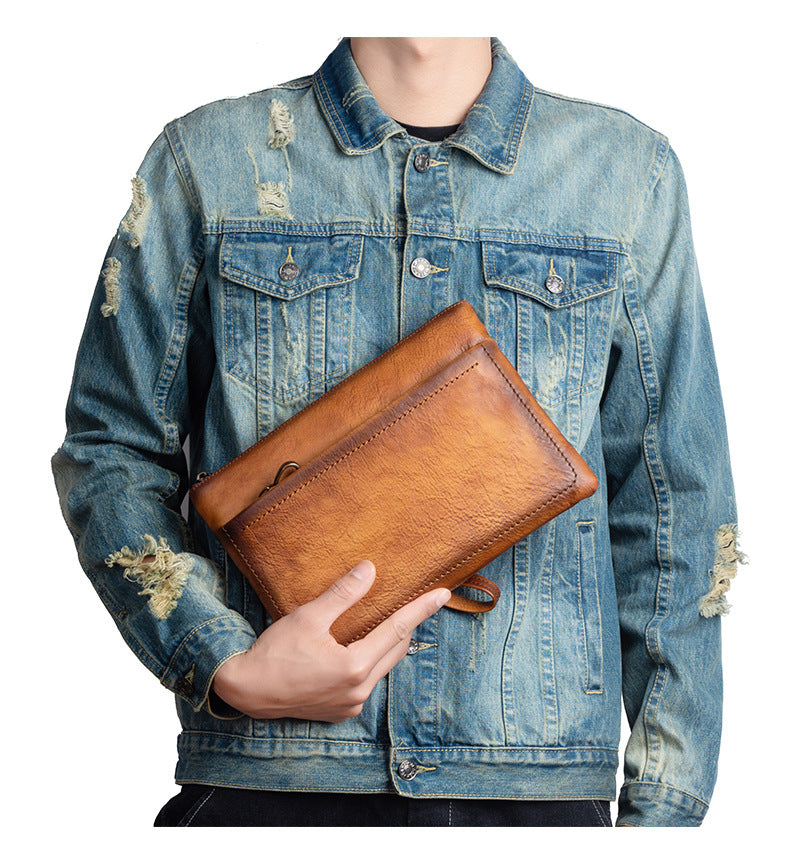 Men's Clutch Bag Cowhide Retro Casual Handbags for Men