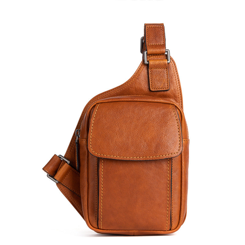 Men's bust bag Genuine cowhide leather retro casual crossbody bag for men
