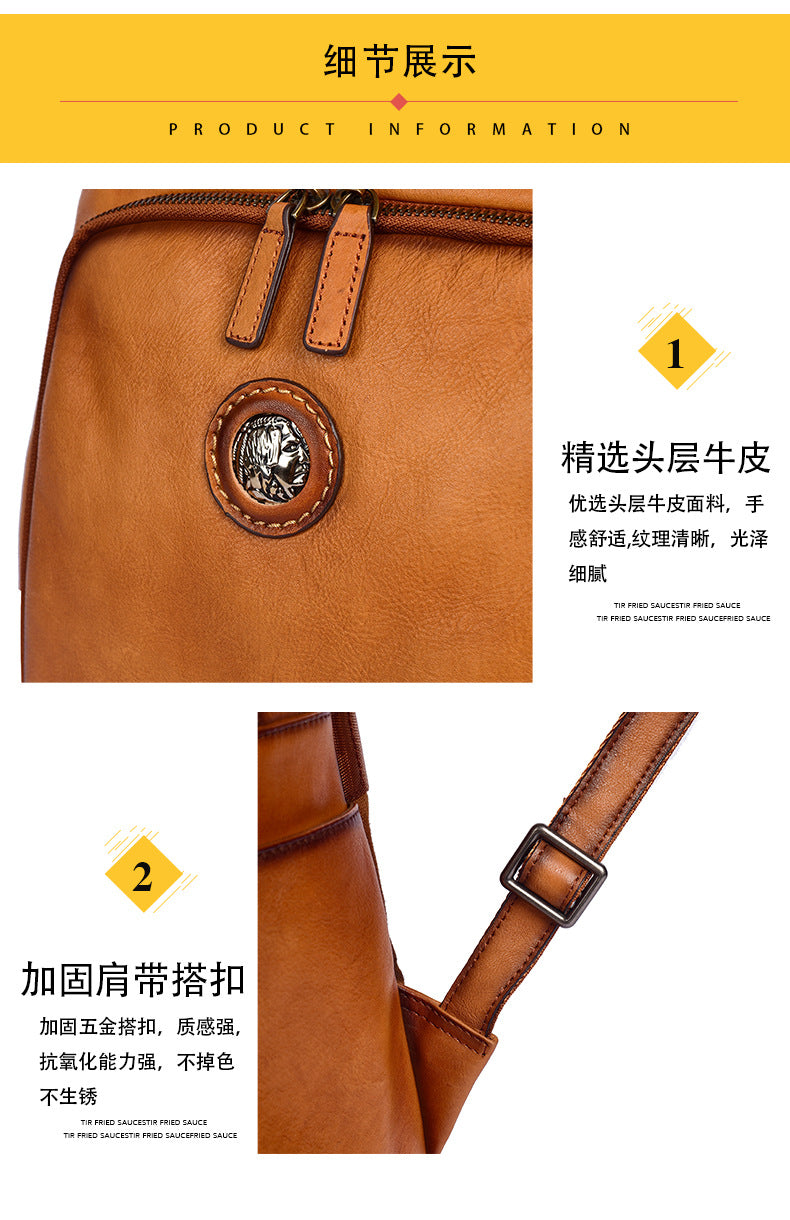 Men's backpack cowhide genuine leather fashion unique travel bag