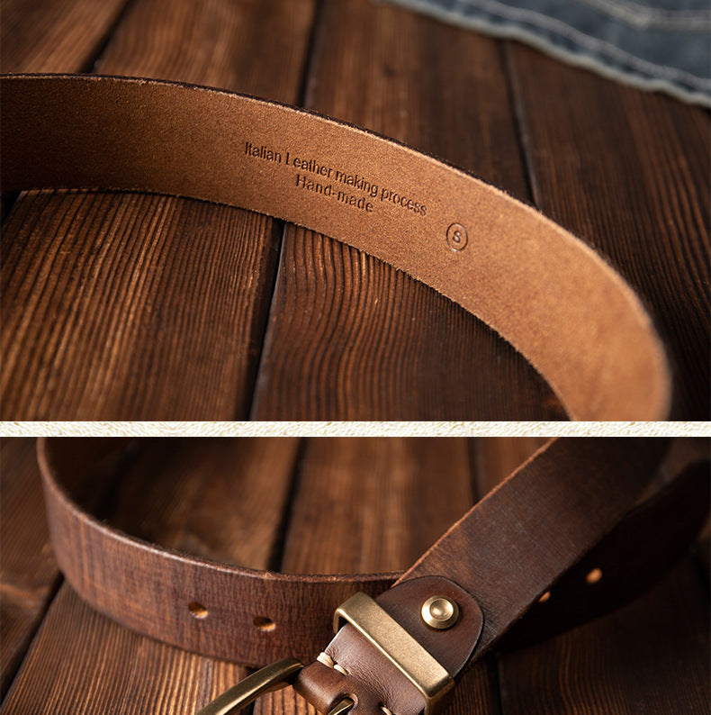 Men's Belt Genuine Cowhide Leather Casual Vintage Copper Needle Buckle Unique Men's Belt
