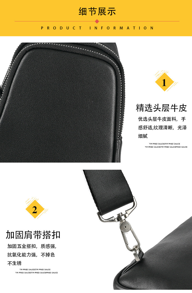 Men's bust bag Genuine cowhide leather retro casual men's crossbody bag smartphone pouch
