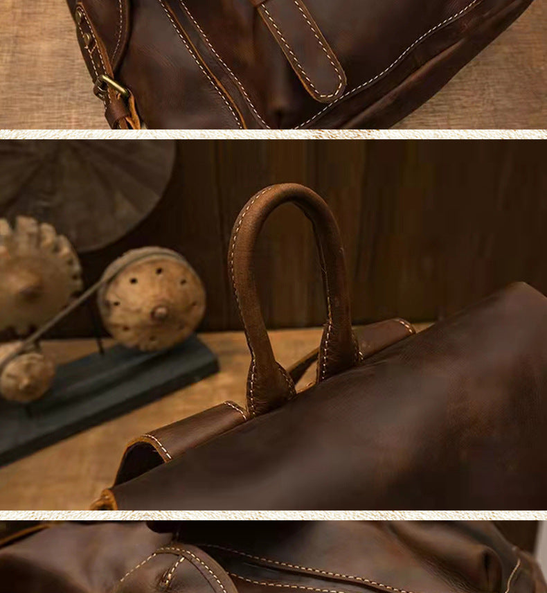 Men's backpack handmade genuine cowhide leather retro unique fashion casual travel bag