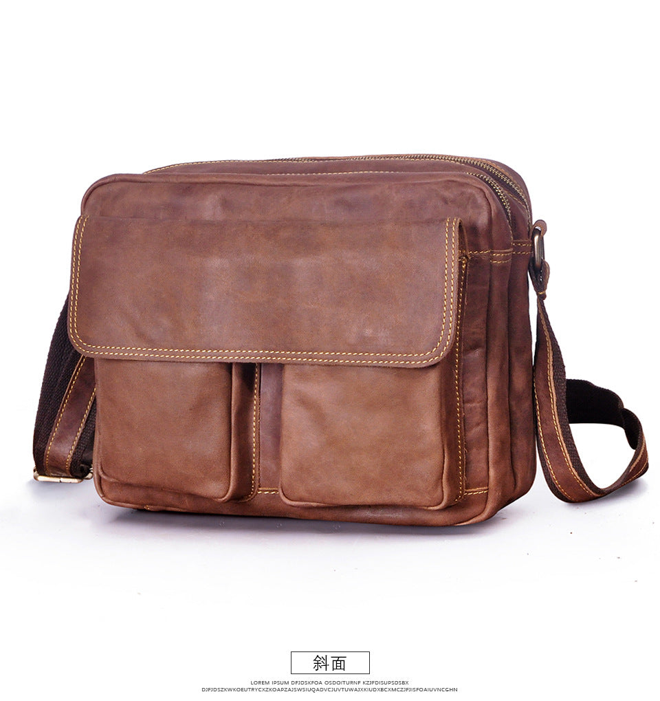 Men's Briefcase Genuine Cowhide Leather Retro Crossbody Bag Men's Shoulder Bag Computer Bag