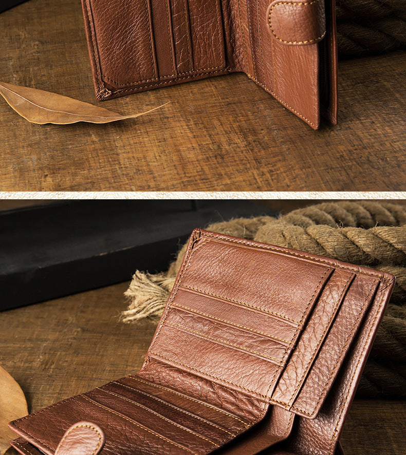 Men's Wallet Genuine Cow Leather Handmade Original Large Capacity Soft Leather Simple Men's Wallet