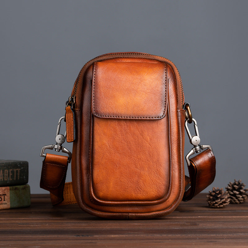 Men's Shoulder Bag Genuine Cowhide Leather Retro Casual Crossbody Bag for Men