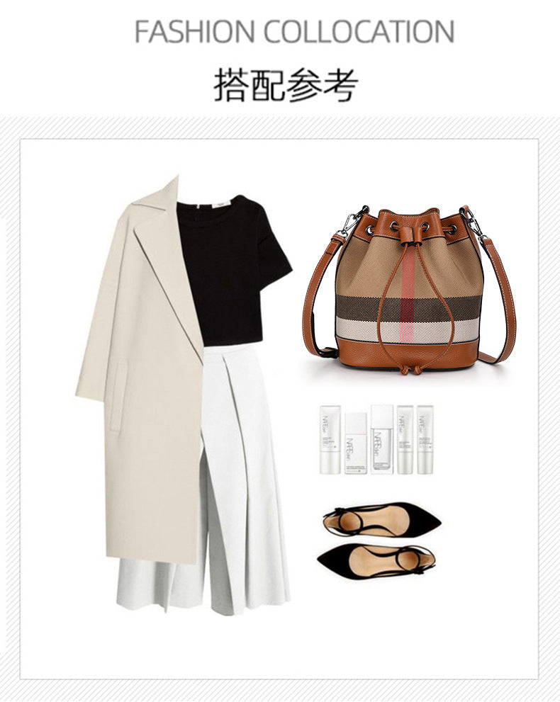 Women's handbag Plaid leather crossbody bag Large capacity canvas bag Shoulder bag that goes with anything.Pochette