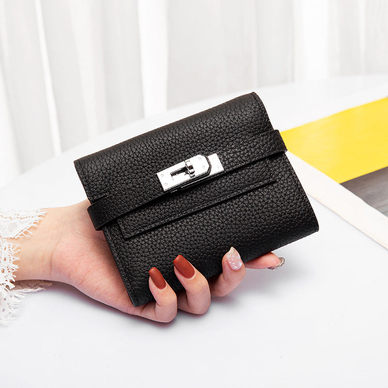 Coin Purse Women's Kelly Bag Cowhide Bifold Wallet Large Capacity Genuine Leather Wallet Fashion Women's Wallet