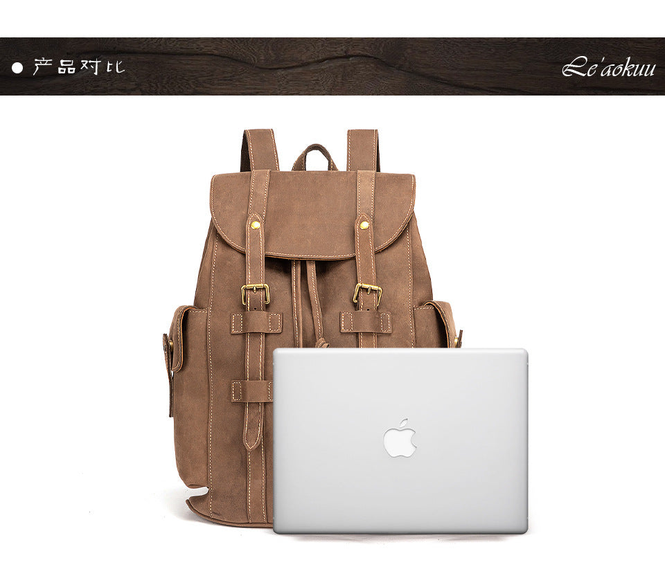 Men's backpack cowhide genuine leather retro large capacity computer bag for men