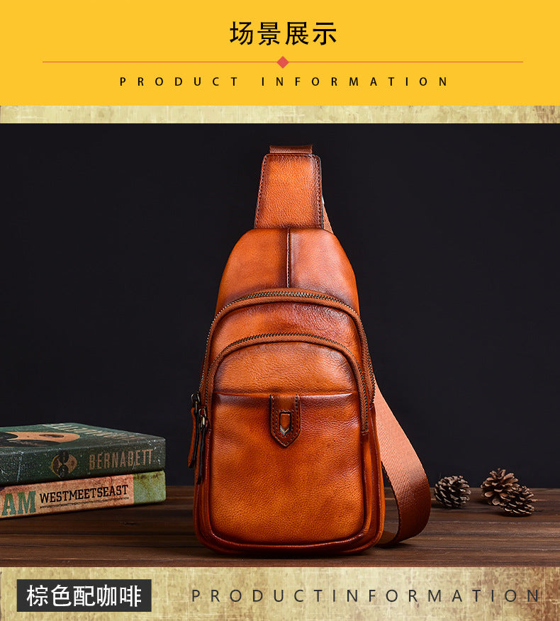 Men's bust bag Genuine cowhide leather casual retro crossbody bag for men