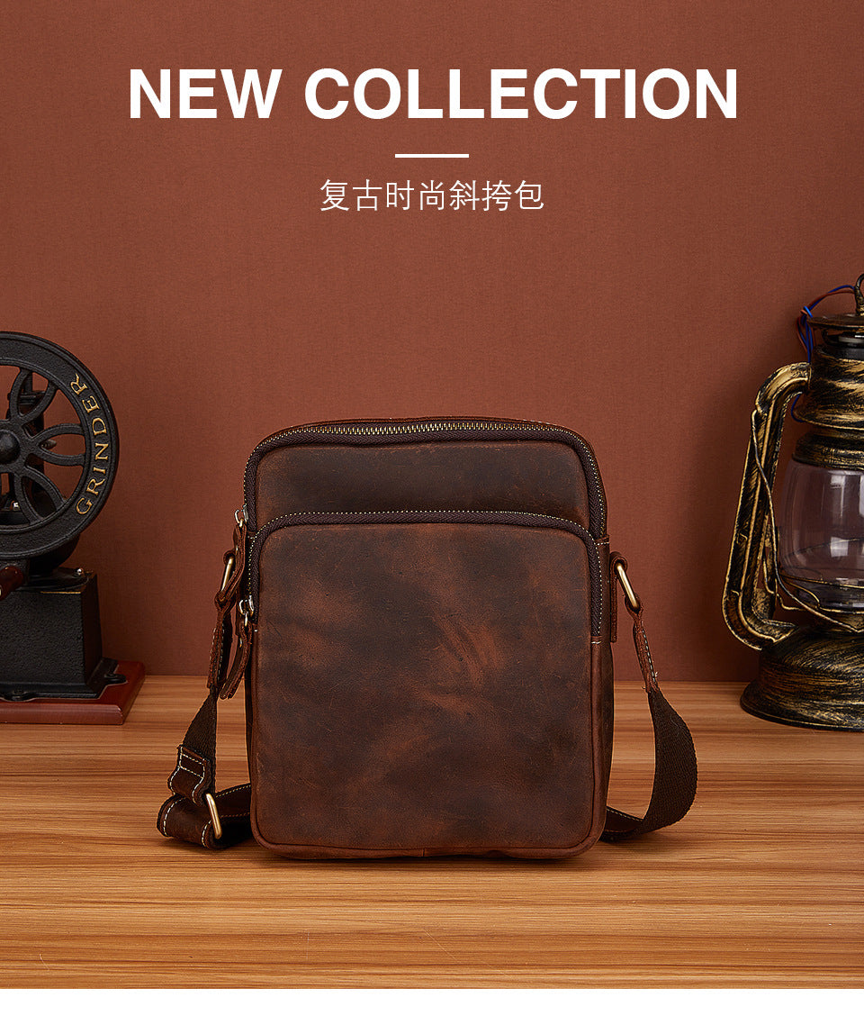 Men's Shoulder Bag Cowhide Genuine Leather Retro Travel Outdoor Crossbody Bag for Men