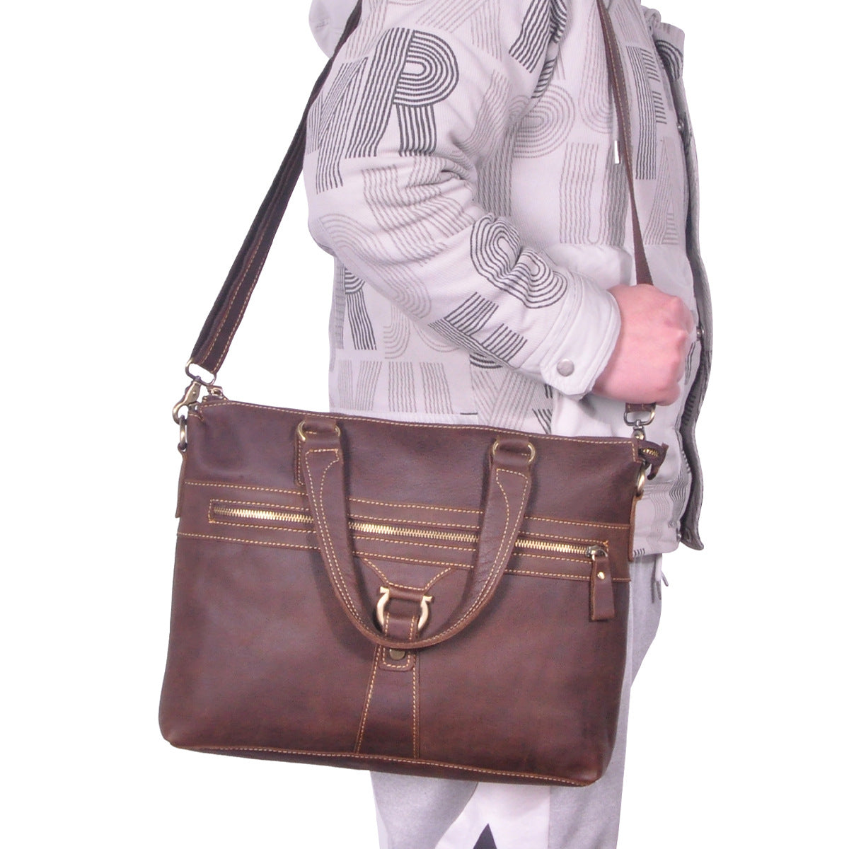 Men's Briefcase Crossbody Bag Cowhide Genuine Leather Retro Men's Shoulder Bag Handbag