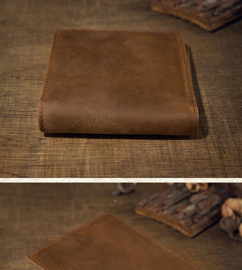 Men's short wallet made of genuine cowhide leather Crazy Horse Original casual simple thin Korean fashion unique wallet for men