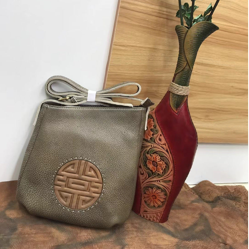 Men's Shoulder Bag Genuine Cowhide Leather Retro Fashion Casual Crossbody Bag for Men