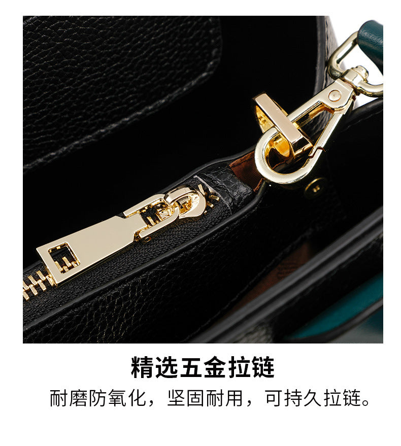 Cowhide women's bag large capacity handbag color matching temperament shoulder bag elegant handbag.bag