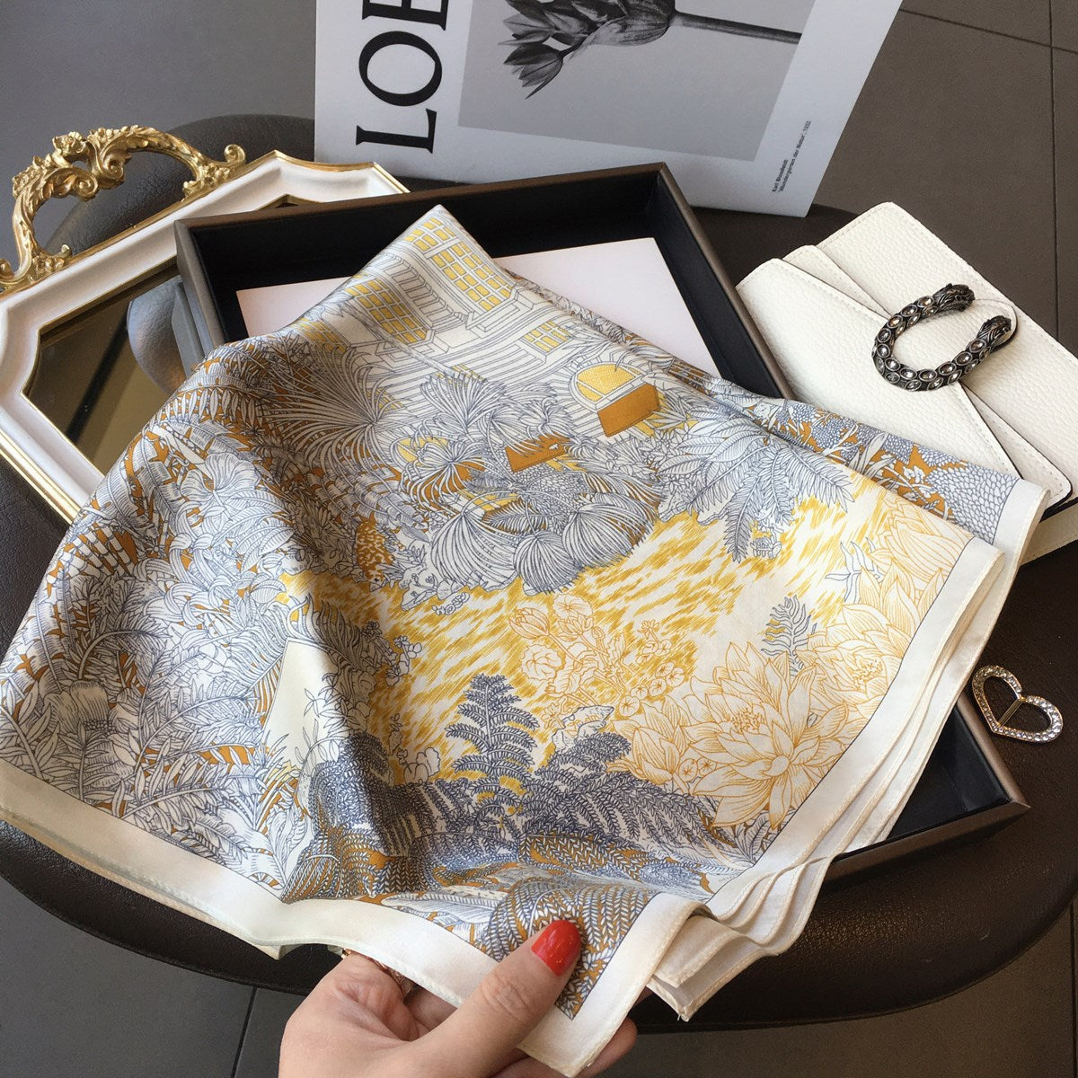 Silk scarf printed pattern fashion elegant temperament high quality scarf pieces