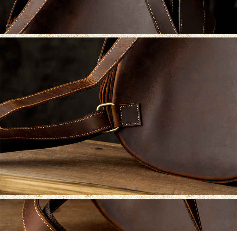 Men's Rucksack Retro Cowhide Crazy Horse Handmade Unique Fashion Beatles Men's Bag