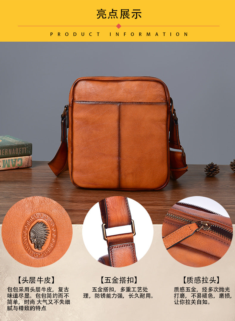 Men's Shoulder Bag Genuine Cowhide Leather Casual Retro Crossbody Bag for Men