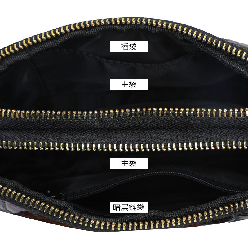 Ladies Handbag Genuine Leather Crocodile Pattern Clutch Bag Temperament Large Capacity Double Zipper Fashion Temperament Shoulder Bag.Pochette