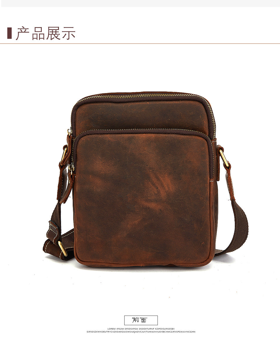 Men's Shoulder Bag Cowhide Genuine Leather Retro Travel Outdoor Crossbody Bag for Men