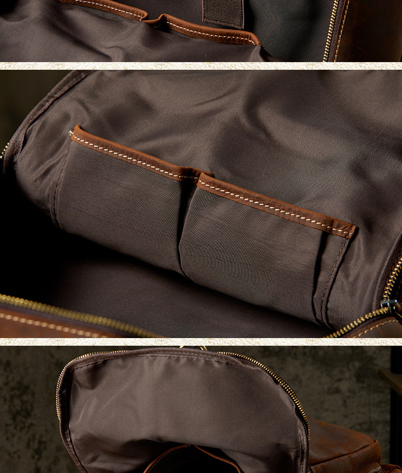 Men's Backpack Cowhide Genuine Leather Retro Casual Fashion Handmade Travel Bag Men's Computer Bag Rucksack