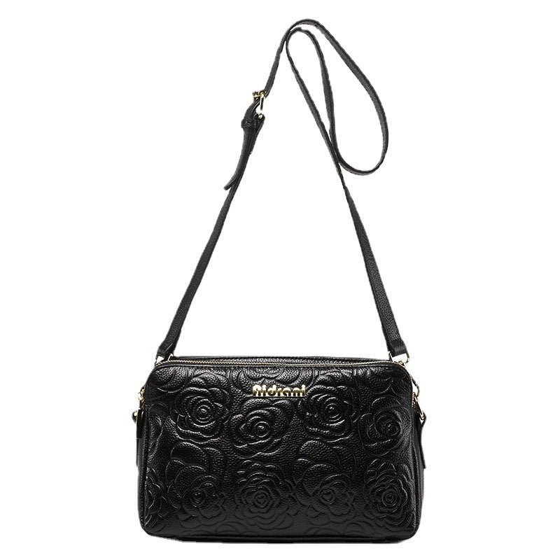 Women's bag Cowhide fashion square bag Single crossbody bag Knurled shoulder bag that goes with anything.Pochette