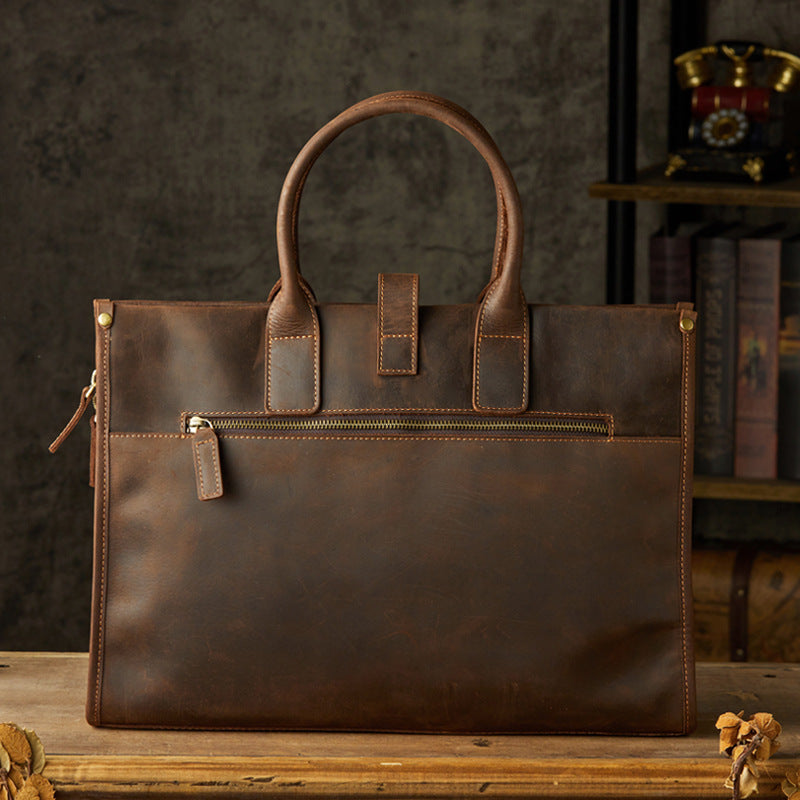 Men's Handbag Handbag Handmade Cowhide Genuine Leather Business Computer Shoulder Bag A4 File Bag Briefcase for Men on Business Trips