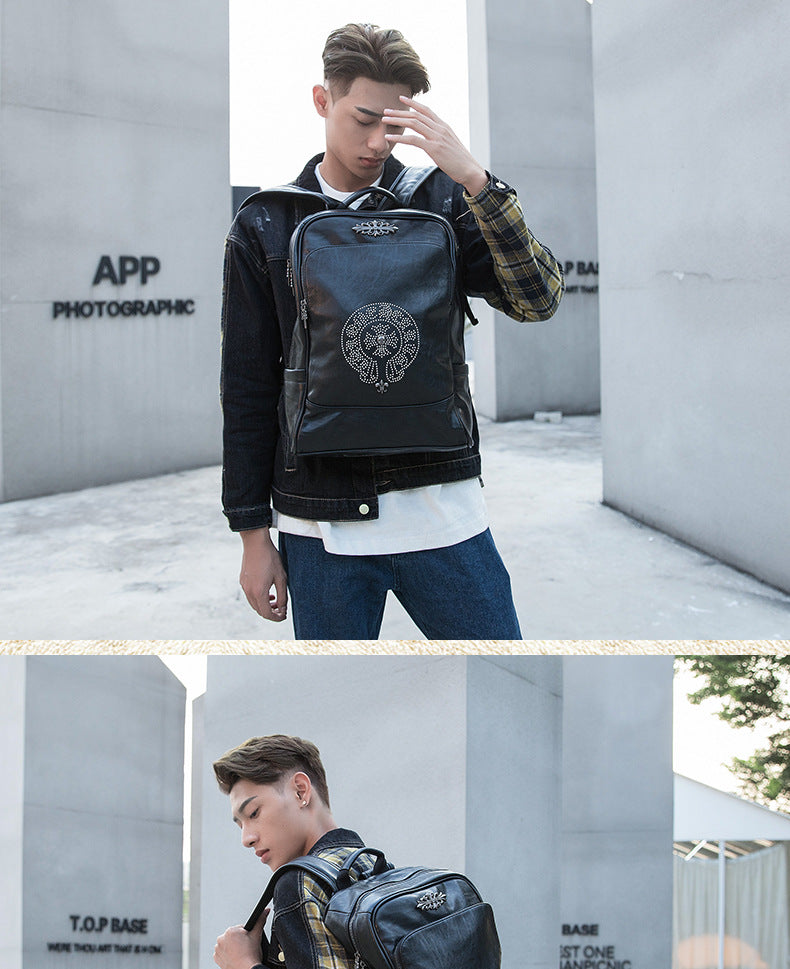 Men's Rucksack Genuine Cowhide Leather Handmade Original Unique Fashion Travel Bag for Men