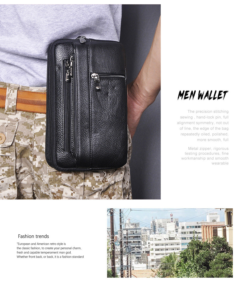 Men's Waist Pouch Cowhide Genuine Leather Retro Fashion Casual Outdoor Men's Bag
