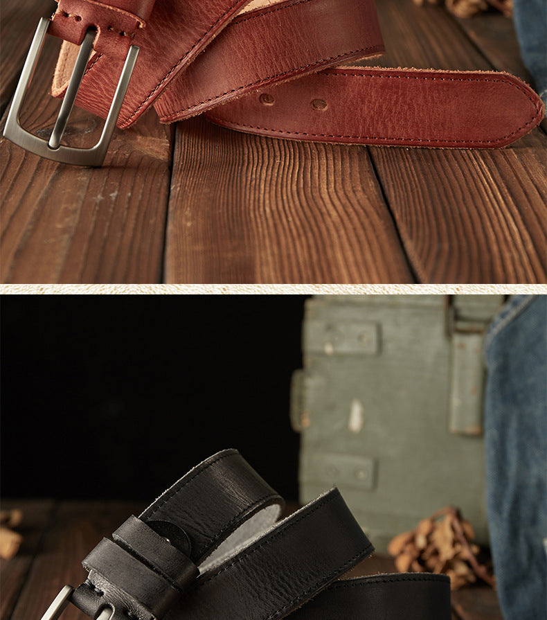 Men's Belt Handmade Genuine Cowhide Leather Needle Buckle Vintage Men's Belt
