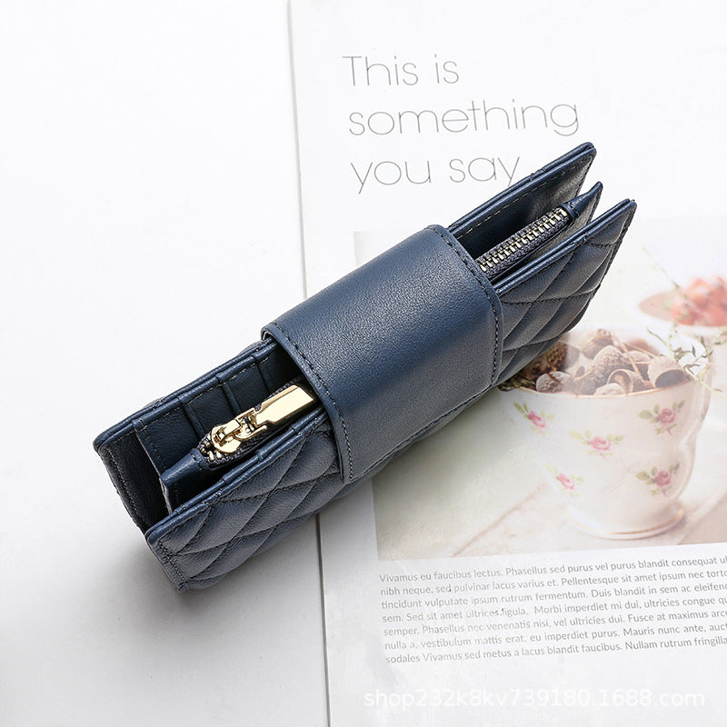 Women's short genuine leather wallet check wallet sheep leather wallet tri-fold cloth coin purse wallet women's wallet