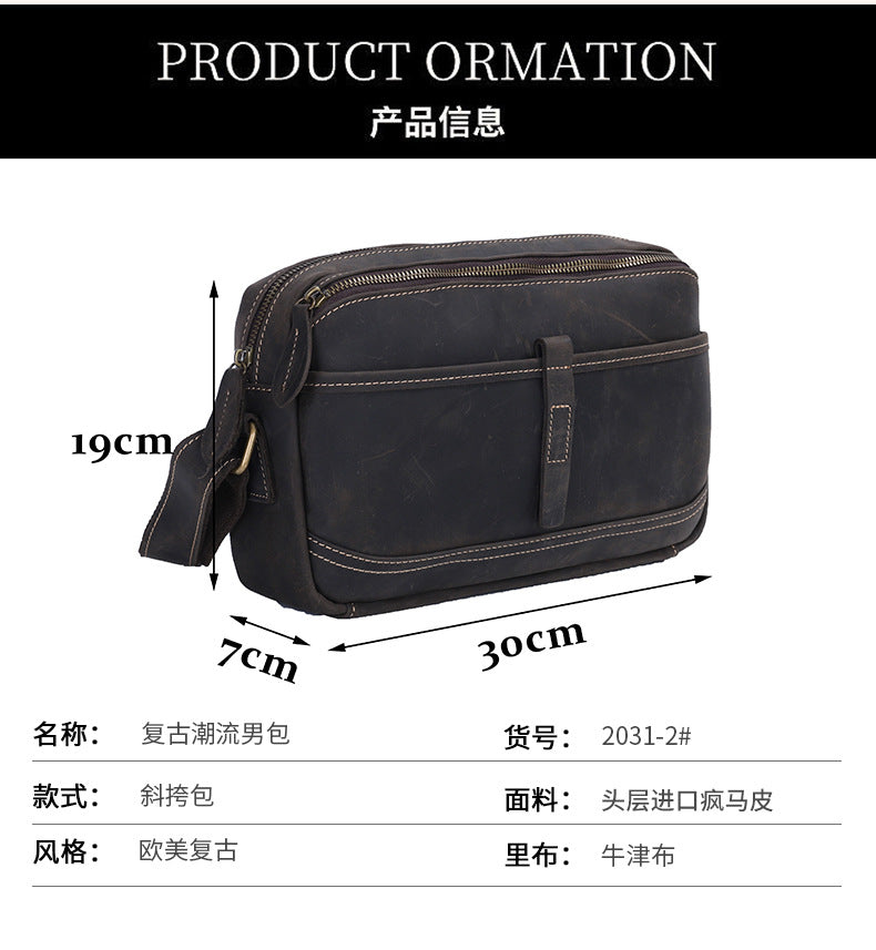 Men's Shoulder Bag Genuine Cowhide Leather Retro Fashion Commuter Crossbody Bag for Men
