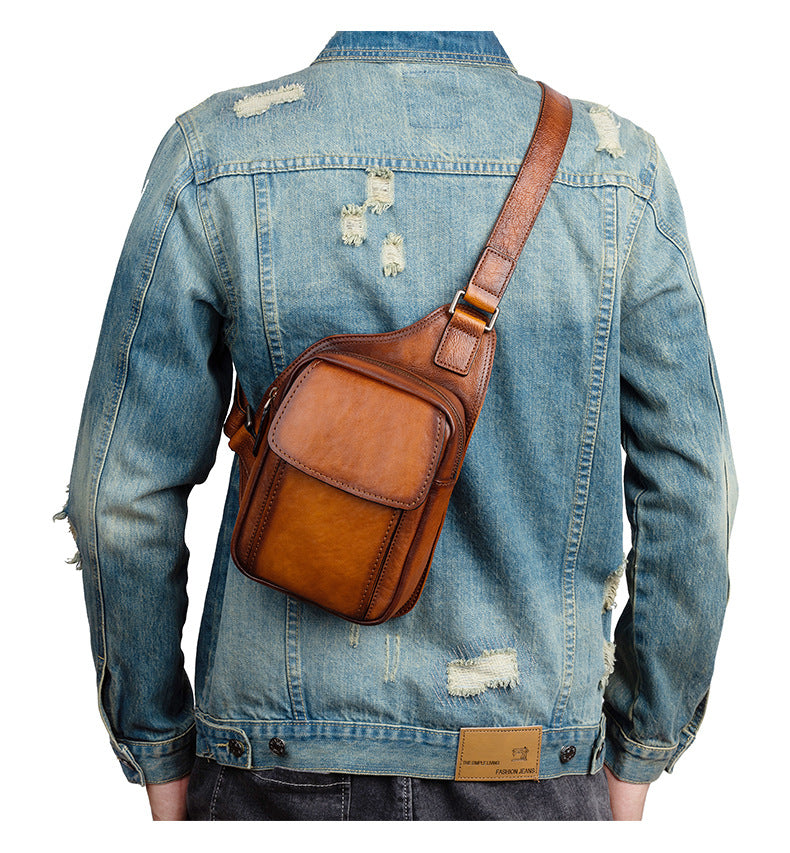 Men's bust bag Genuine cowhide leather retro casual crossbody bag for men