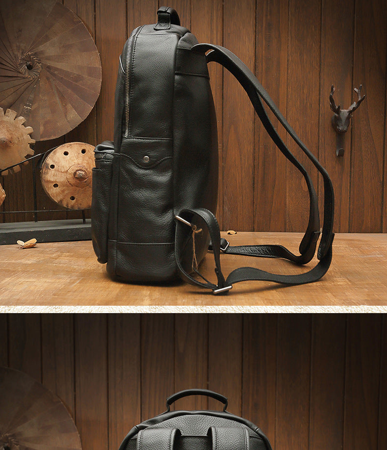 Men's backpack handmade cowhide genuine leather simple casual quality travel bag