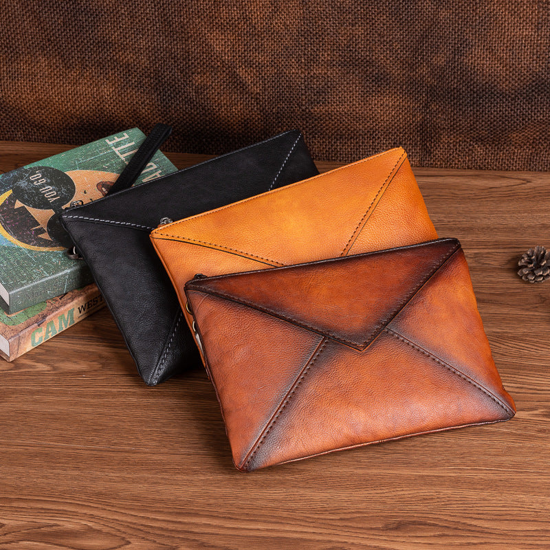 Men's Clutch Bag Genuine Cowhide Leather Casual Men's Handbag