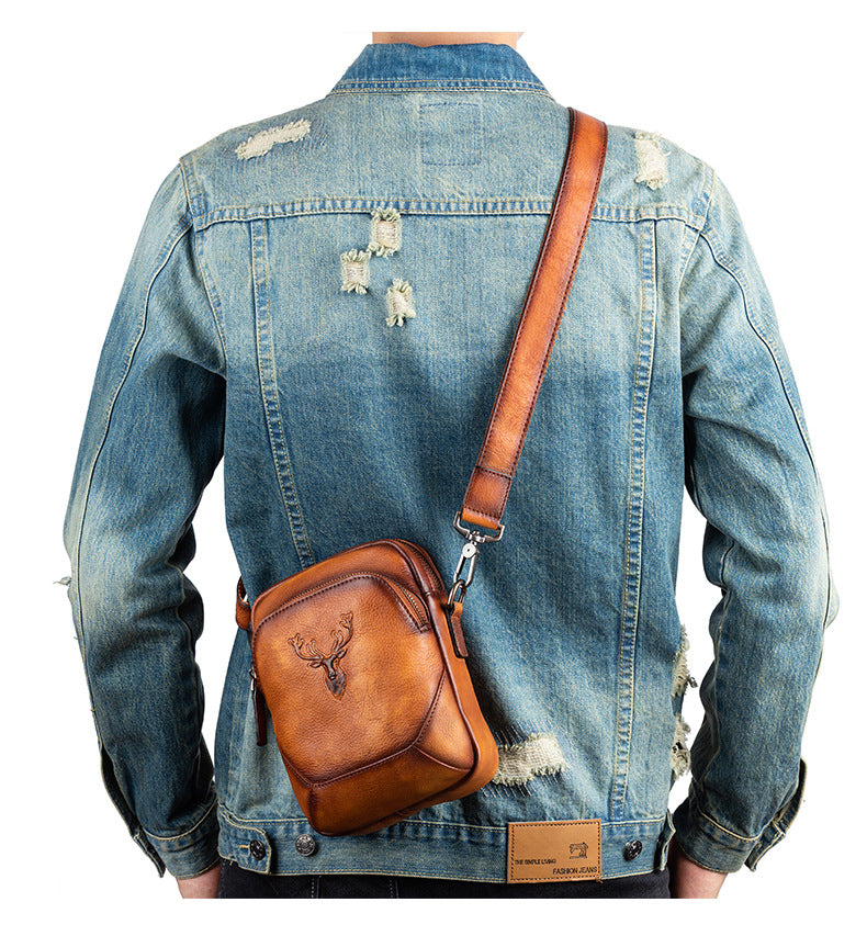 Men's Bust Bag Versatile Cowhide Genuine Leather Retro Casual Crossbody Bag for Men