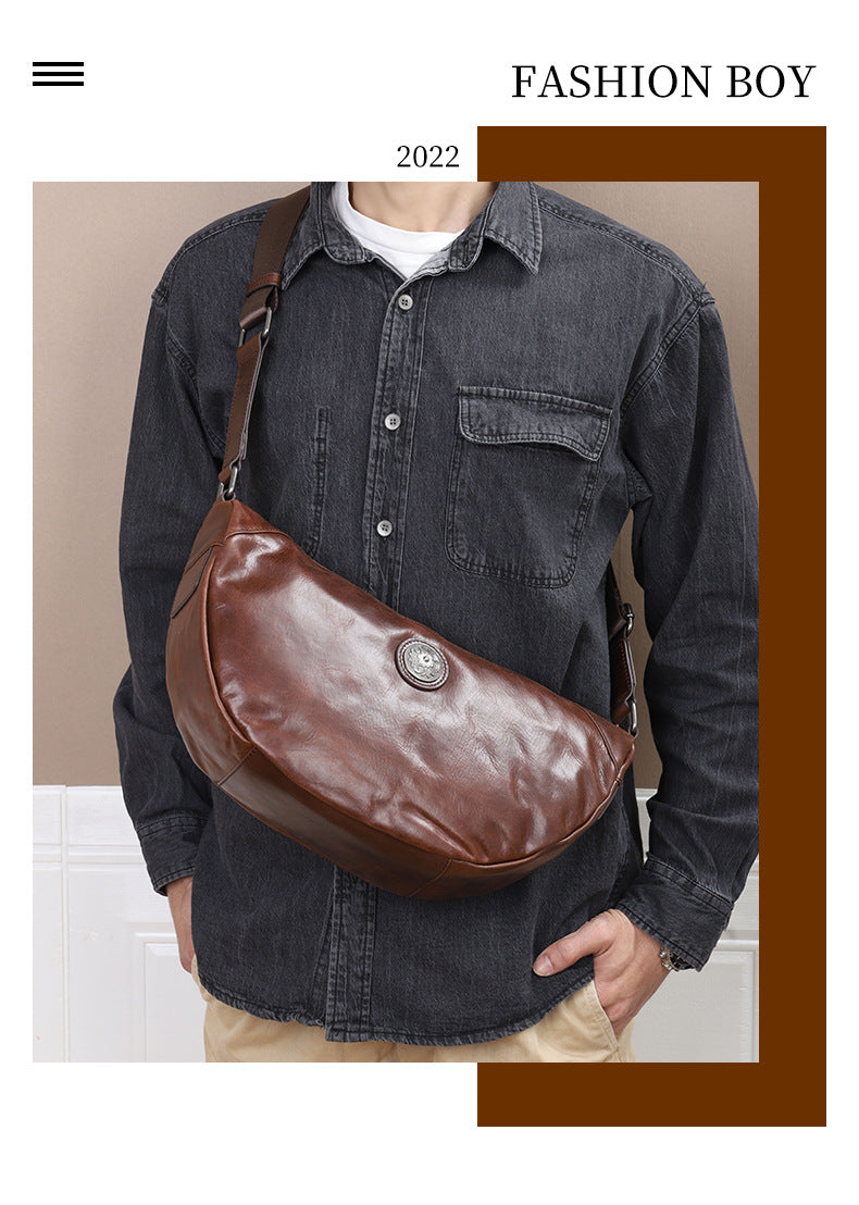 Men's bust bag crossbody bag genuine cowhide leather large capacity casual fashion shoulder bag for men