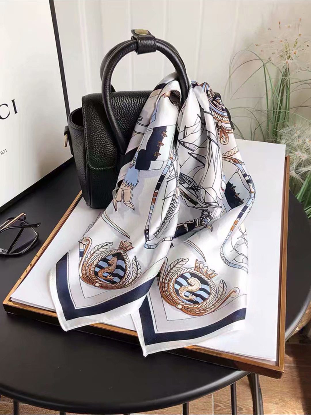 Silk scarf printed pattern small scarf women's elegant temperament neckerchief that goes with anything
