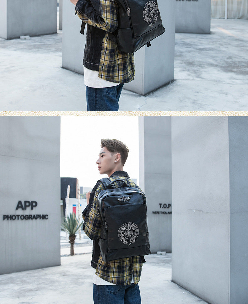 Men's Rucksack Genuine Cowhide Leather Handmade Original Unique Fashion Travel Bag for Men