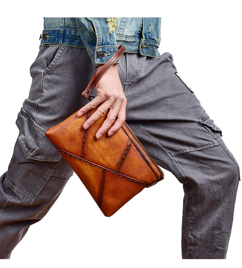 Men's Clutch Bag Genuine Cowhide Leather Retro Casual Men's Handbag