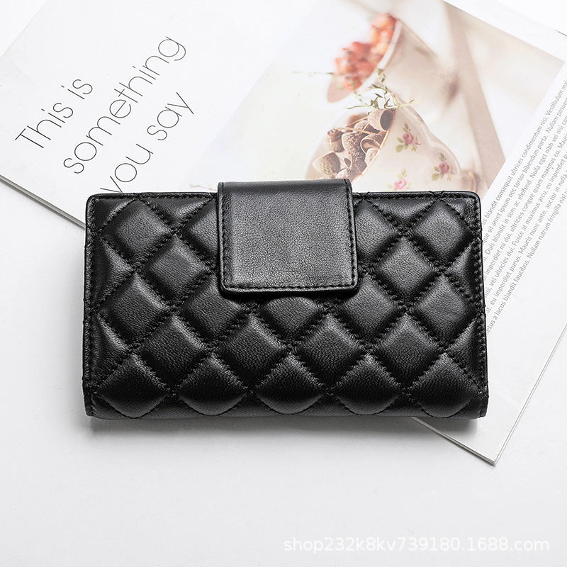 Women's short genuine leather wallet check wallet sheep leather wallet tri-fold cloth coin purse wallet women's wallet