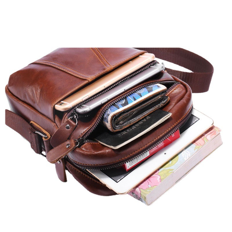 Men's Shoulder Bag Genuine Cowhide Leather Casual Crossbody Bag for Men
