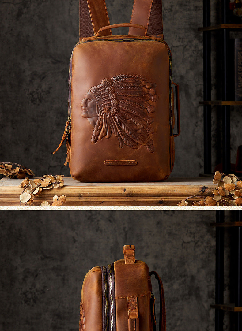 Men's Rucksacks Cowhide Genuine Leather Crazy Horse Handmade Handbags Fashion Computer Bags for Men