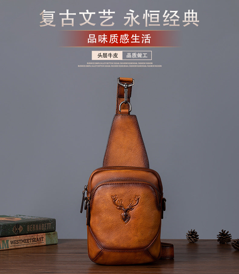 Men's Bust Bag Versatile Cowhide Genuine Leather Retro Casual Crossbody Bag for Men