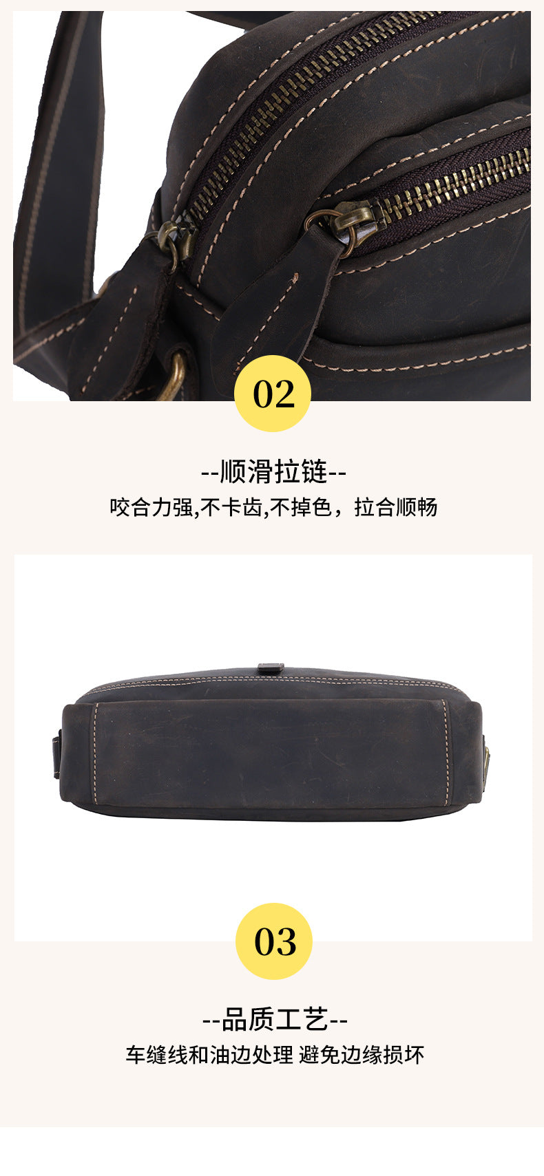 Men's Shoulder Bag Genuine Cowhide Leather Retro Fashion Commuter Crossbody Bag for Men