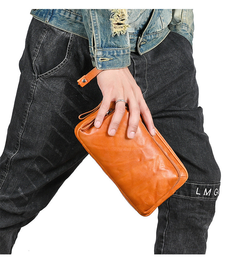 Men's Crossbody Bag Cowhide Genuine Leather Retro Casual Versatile Male Shoulder Bag Clutch Bag