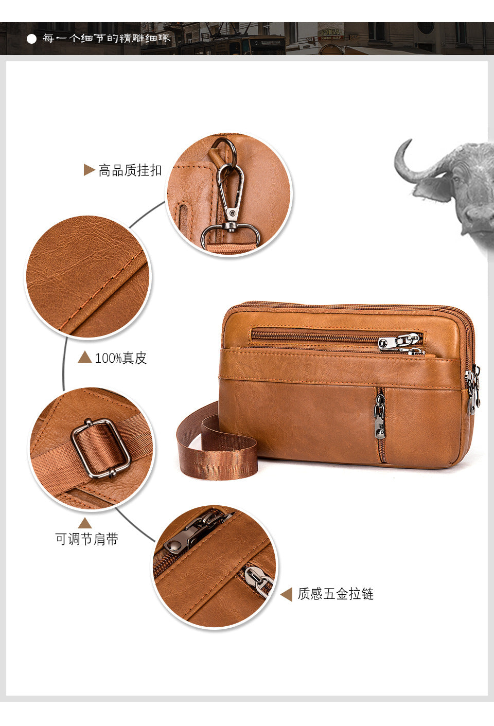 Men's Waist Pouch Cowhide Genuine Leather Retro Fashion Casual Outdoor Men's Bag