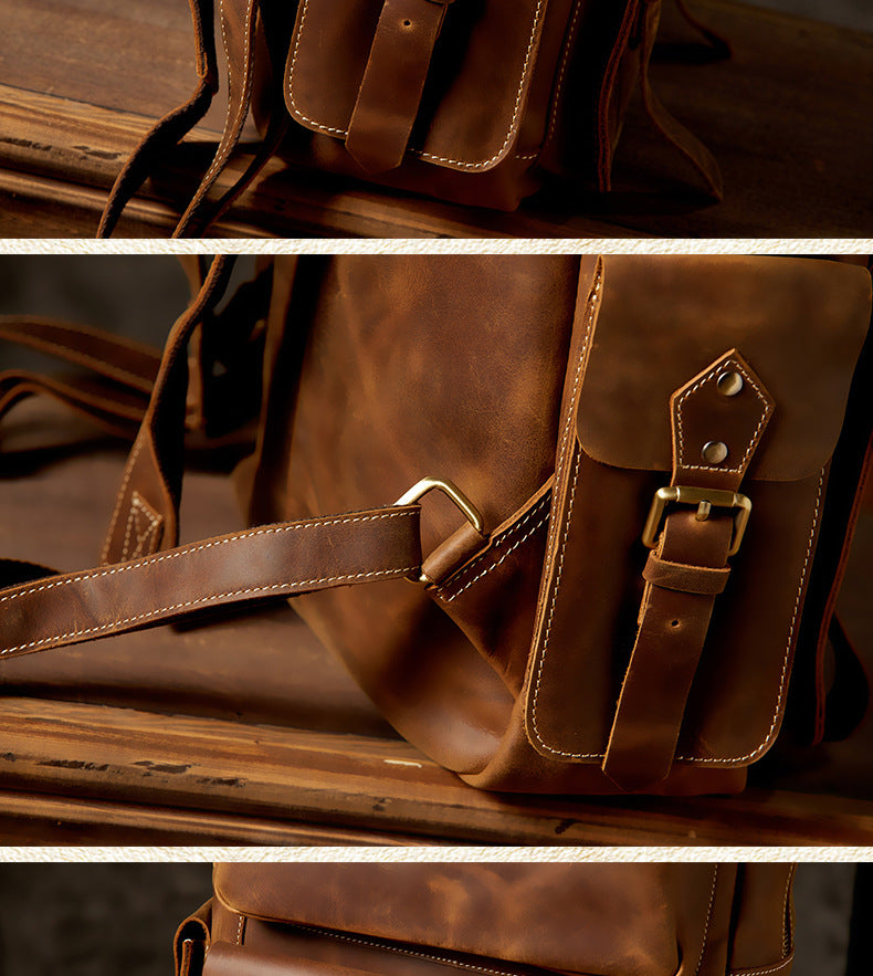 Men's Backpack Handmade Cowhide Genuine Leather Retro Crazy Horse Large Capacity Travel Bag Men's Computer Bag