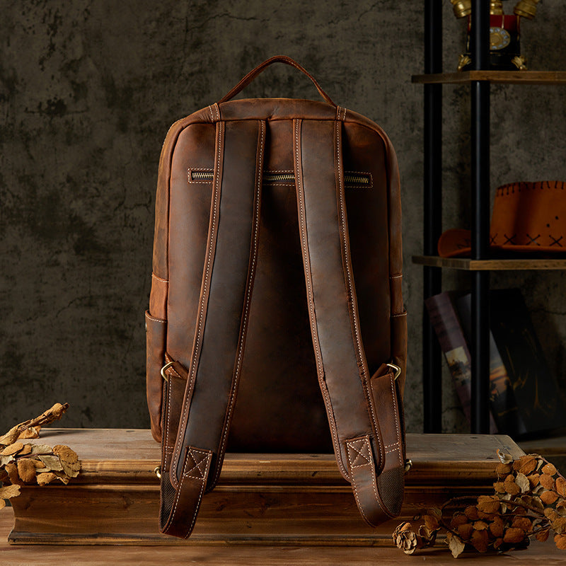 Men's Backpack Cowhide Genuine Leather Retro Casual Fashion Handmade Travel Bag Men's Computer Bag Rucksack