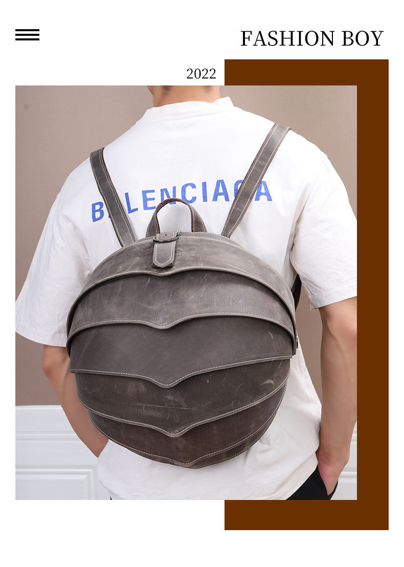 Men's Backpack Cowhide Genuine Leather Crazy Horse Personality Fashion Beatles Casual Men's Travel Bag