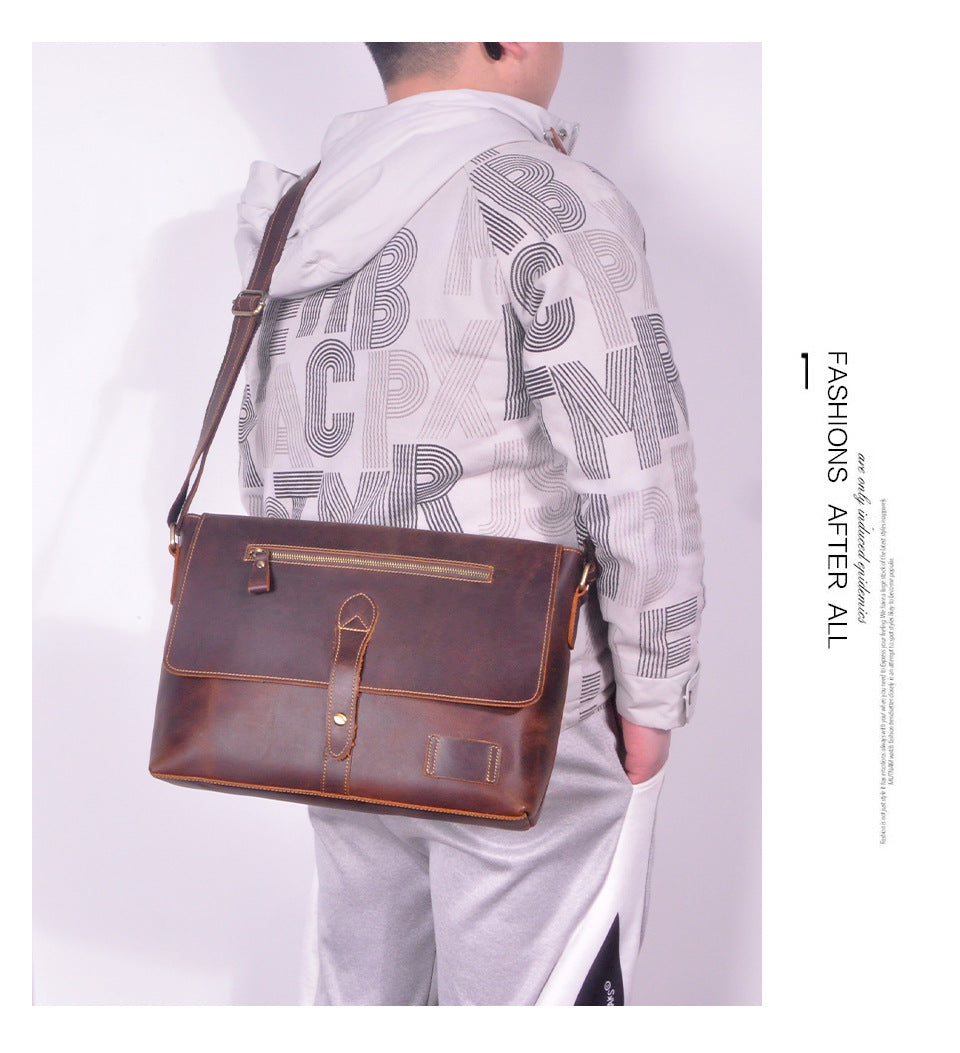 Men's Crossbody Bag Cowhide Genuine Leather Retro Men's Shoulder Bag
